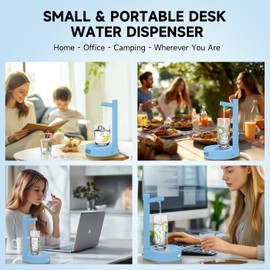 Desktop Water Dispenser for 5 Gallon Bottle, Mottinhill Portable Tabletop Electric Rechargeable Water Dispensers for 1-5 Gallon Jug for Home, Office, Camping, Outdoor, (Blue) Easy to Use
