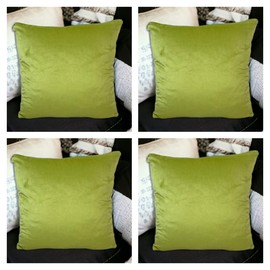 Seechoo Set of 4 - Velvet Cushion Covers Extra Soft Plush 18x18 Inch Decorative Luxury Pillowcases Invisible Zipper 45cmx45cm - 17 Colours (Lime Green)