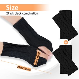 Kieswan 2 Pairs of Fingerless Gloves for Men and Women, Stretchy Arm Warmers, Unisex Pulse Warmers, Winter Knitted Hand Warmers without Fingertips, Thin Gloves, black