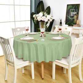 KAIPHO Sage Green Round Tablecloth - Waterproof Stain Resistant Wrinkle Free Table Cloth, 210GSM Polyester Washable Wipeable Table Cover for Party, Banquet, Indoor and Outdoor (90 inch, Circle)