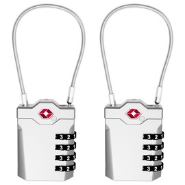 TSA Approved Locks for Luggage, 2 Pack Combination Travel Steel Cable Lock, Re-settable 4 Digit Padlocks with Inspection Indicator, Alloy Body Keyless Padlock for Lockers, Backpacks, Bags - Silver
