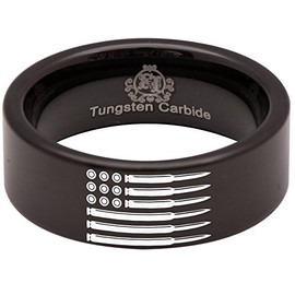 Friends of Irony Black Tungsten Carbide Bullet American Flag Military Wedding Band Anniversary Ring for Men and Women 8mm Size 9