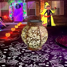 Linterna solar de Halloween con iluminación degradada, IP65 impermeable para decoración de festivales, luz colgante de Halloween para patio, estanque, camino
