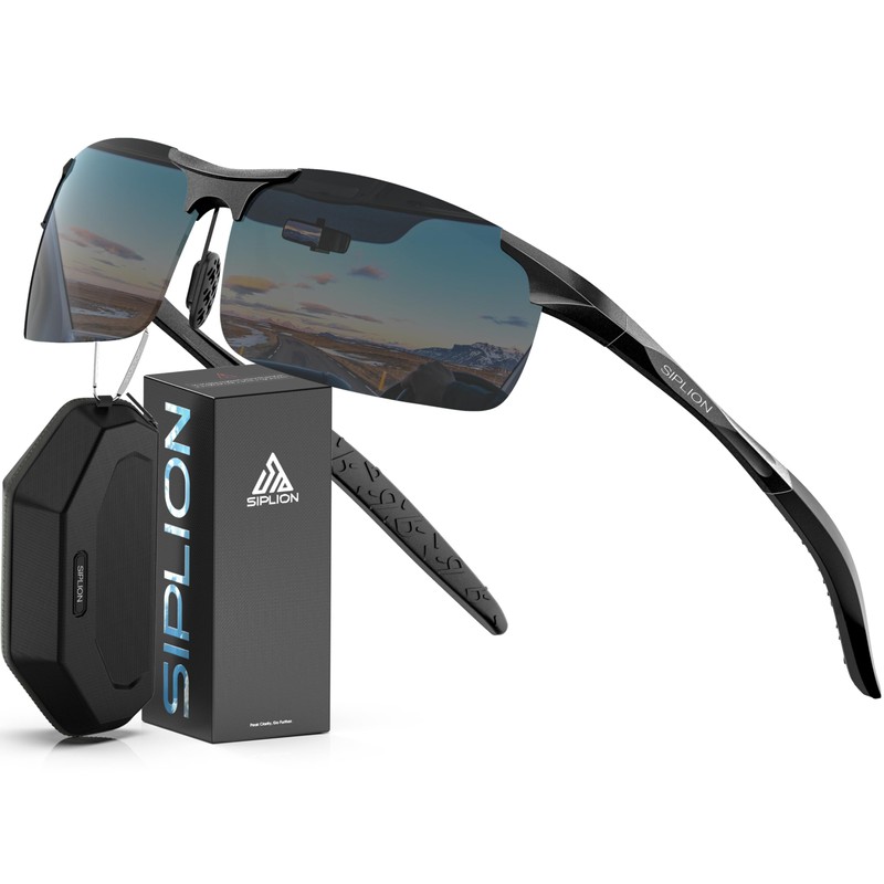 SIPLION Men's Polarized Sport Sunglasses - Ultra-Light Al-Mg Metal Frame