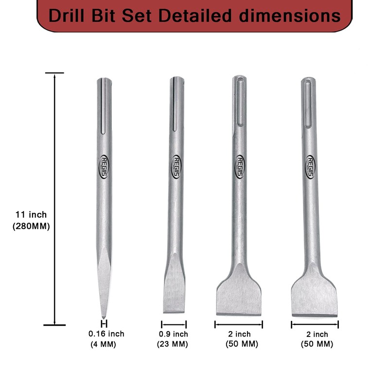 Regiis Tech 4 pcs SDS MAX 11 inch Chisel Set,