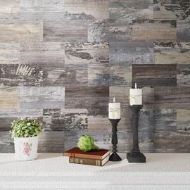 AULIGET 100-Piece Subway Tiles Peel and Stick Backsplash PVC Tile, 3" x 6" Vintage Wood Stick on Tiles for Backsplash Kitchen, Bathroom, Laundry Room, Camper, Fireplace