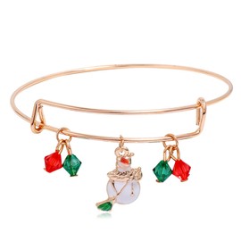 Expandable Christmas Tree Santa Claus Snowman Sock Crutch Gift Box Deer Pendent Bangle for Women Adjustable Crystal Bead Animal Xmas Bracelet Thanksgiving Jewelry Gift-B snowman