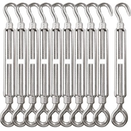 Turnbuckle Lsqurel 10PCS 304 Stainless Steel Turnbuckle Hook and Eye Heavy Duty M4 M6 M8 M10 Tensioner Adjustable Shade Sail Hardware for Tightening up Metal Cable Wire 5/32 1/4 5/16 3/8