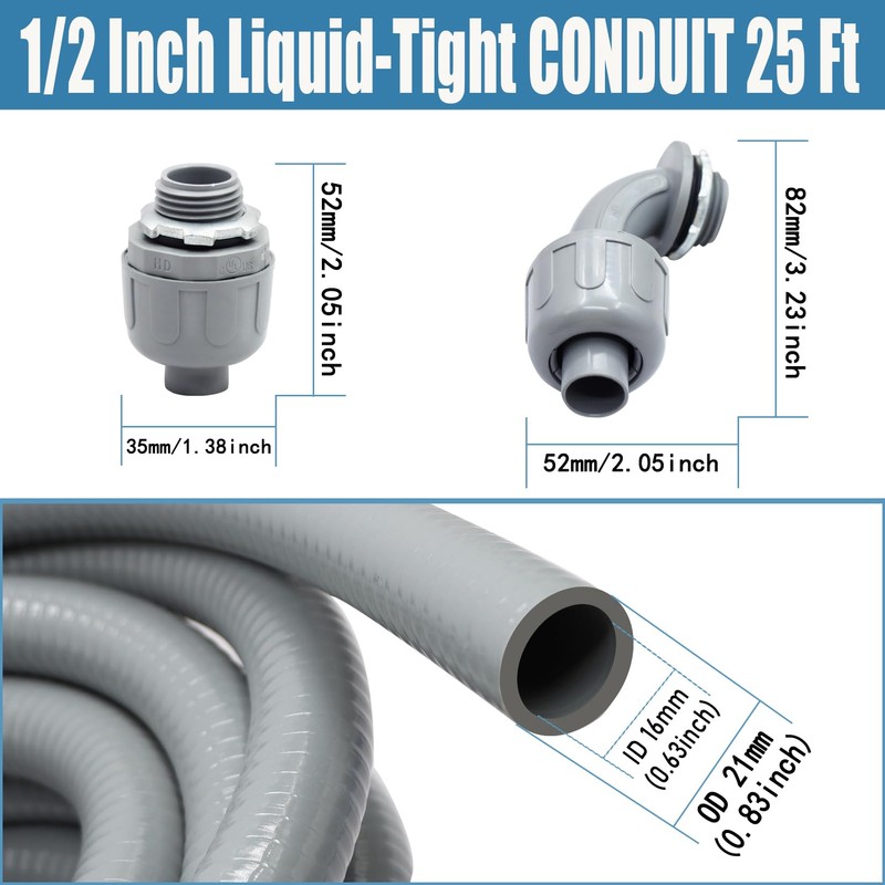 QSHFTO 1/2 Inch Liquid-Tight Conduit and Connector Kit - 25