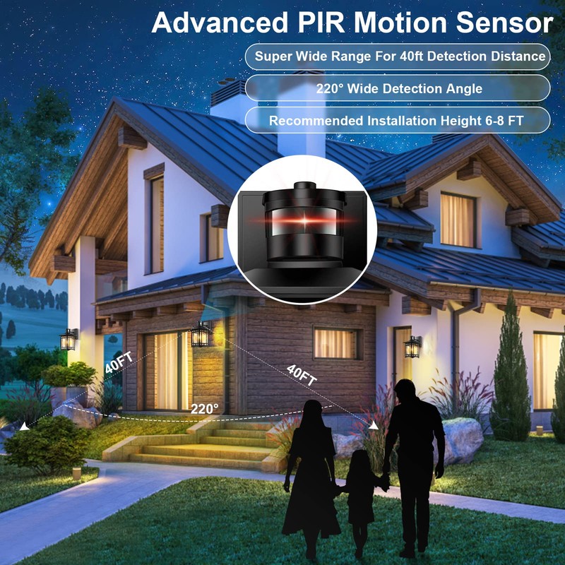 Motion Sensor Outdoor Lights, Dusk to Dawn Light Fixture, Black