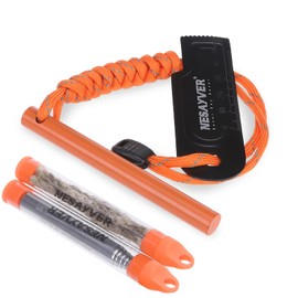 NESAYVER Fire Starter Ferro Rod, Survival Flint Fire Starters Kit with Paracord Lanyard Handle Striker for Hiking and Camping, Flint and Steel Survival Tool with Tinder Rope Pocket Bellow 4 Inx0.4 in