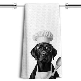 LUKIPOM Funny Black Labrador Retriever Kitchen Towels, Black Lab Gifts Dish Tea Towels for Kitchen Decor, Gifts for Labrador Dog Lovers Hand Towels, 16x24 Inches