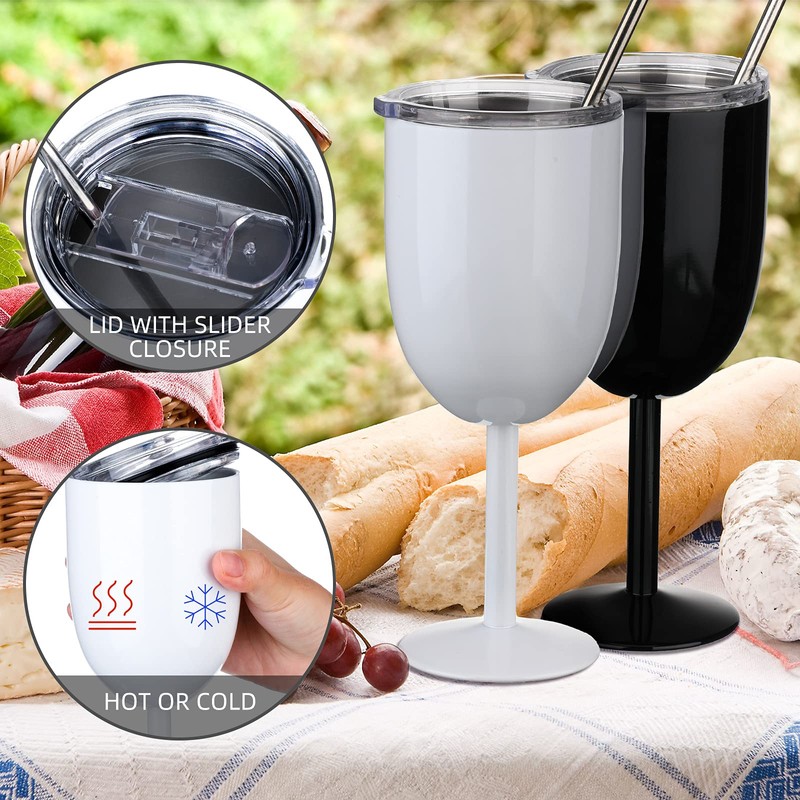 Stemmed Stainless Steel Wine Glasses with Lid Double Wall Insulated