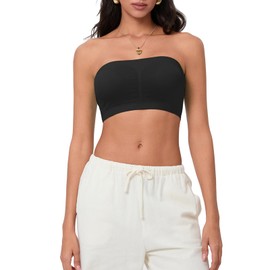 Felcia Women's Strapless Bras with Removable Padded Solid Color Seamless Yoga Sports Bras Stretchy Bandeau Tube Top Bra for Bigger Bust (A-Black, M)