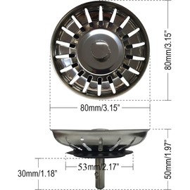 AONAT 2PCS Sink Strainer Plug,Kitchen Sink Stainless Steel Thicken Strainer Waste Plug,Sized for UK Sinks(Diameter:80mm)