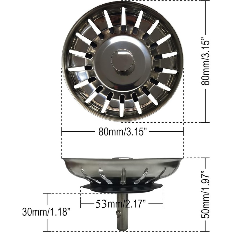 AONAT 2PCS Sink Strainer Plug,Kitchen Sink Stainless Steel Thicken Strainer