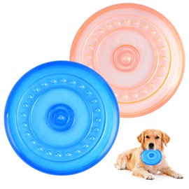 Necdeol Pack of 2 Frisbee Dogs, 18.5 cm Dog Frisbee Made of Natural Rubber, Dog Frisbee for Land and Water, Dog Discs for Dog Training, Catching, Playing (Blue + Orange)