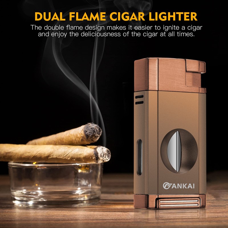FANKAI Torch Lighter with Cigar V Cutter, Cigar Lighter Double