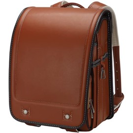 Baobab's wish Ransel Randoseru Backpack Semi-automatic satchel Japanese school bag for girls and boys PU leather bab-rng58 (Brown)