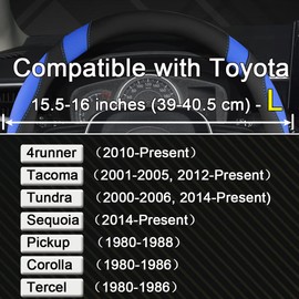 West Llama Customized Auto Car Steering Wheel Cover for Toyota Tacoma,4Runner,Tundra,Sequoia,15.5-16 inch (Black+Blue-Large Size)