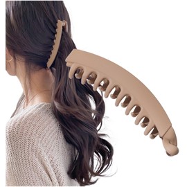 Herbeluemily Banana Clip, Hair Clip, Simple, Elegant, Casual, Hairy, Large Size, 5.1 inches (13 cm), Beige