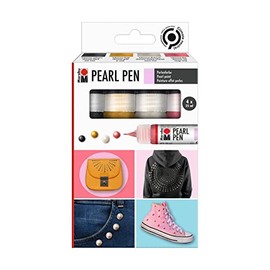 Marabu 1809000000080 Pearl Pen Set, 4 x 25 ml, Water-based Pearl Paint for Dotting Technique, Dries as a Shimmering Half Pearl, for Mandala and Designing in the Dot Painting Technique