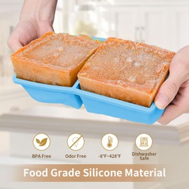 Silicone Freezer Tray for Soup Ice Cubes: 2-Cup Freezing Tray with Lid for Meal Prep - 2Pack Silicon Soup Portion Freeze Trays Make Stock Souped Ice Cube
