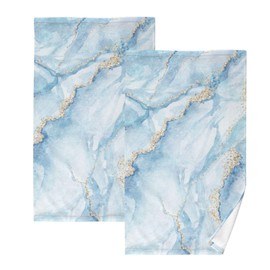FLildon White Blue Marble Hand Towels 16 x 28 Inches 2PCS Bathroom Towel Set Soft Absorbent Cotton Hand Towel for Gym Shower Hotel