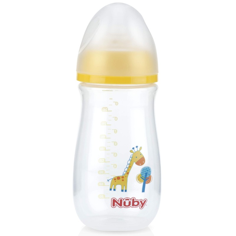 Nuby Wide Neck Bottle with Anti-Colic Air System, Colors/Prints May