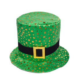 Yilistore St. Patrick's Day Green Velvet Top Hat with Shamrock,Irish Leprechaun Plush Hat for Women Men Costume Accessory Party Favors