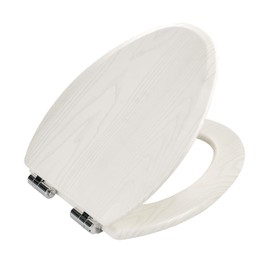 Wood Toilet Seat, Slow Close, Premium Moulded Wood, Quick Release, White Ash Grain Look, PIKLiDS, Laminated Woodgrain Finish (Elongated)
