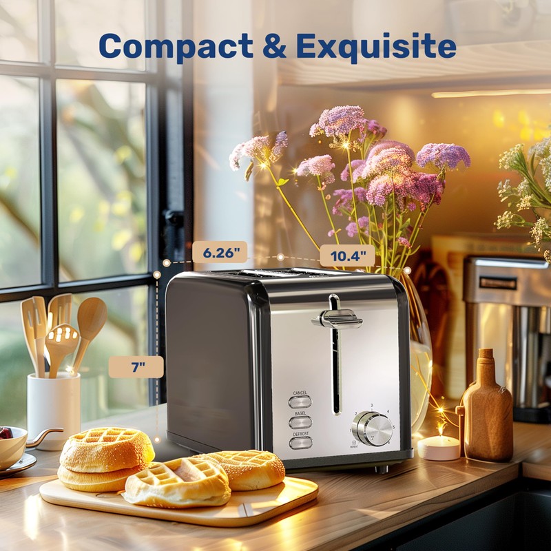 YSSOA 2-Slice Stainless Steel Toaster, 6 Browning Setting and 3