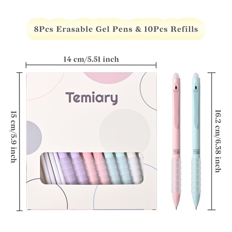 Temiary 18 Pcs Retractable Erasable Gel Ink Pens, 8 Pens