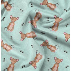 Soimoi Green Cotton Jersey Fabric Footprints & Mouse Kids Printed Fabric 1 metre 64 Inch Wide