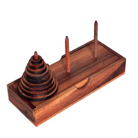 Crafty Artisan® Tower of Hanoi - 9 ring set - Brain teaser puzzle for Adults & Kids – Strategic thinking table game – Pagoda 9 Ring wooden travel set