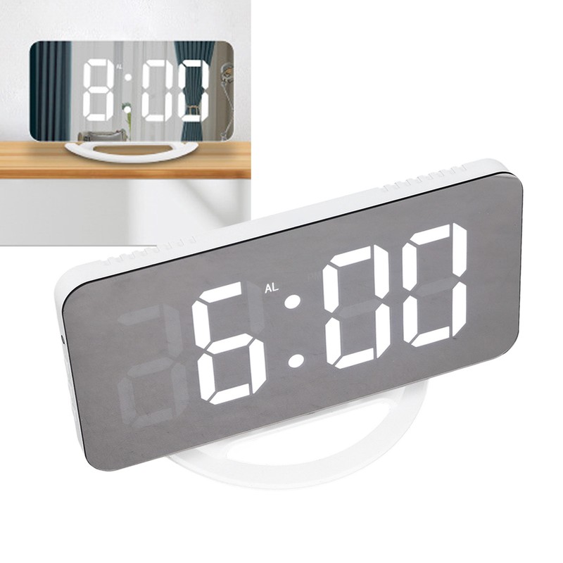 LED Digital Alarm Clock USB Charging Mirror Clock with 4