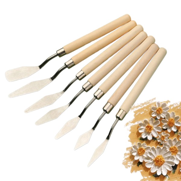 DEVENTORZ Palette Knives Set of 7 Stainless Steel Wooden Handle