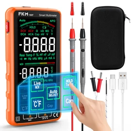 FKM Pro Digital Multimeter Tester,Compact & Rechargeable Voltmeter w/ 5″ Touch Screen,Auto-Ranging,TRMS 6000 Counts,High Accuracy,Smart Electrical Tester Measures DC/AC Voltage,Current,Resistance,Temp