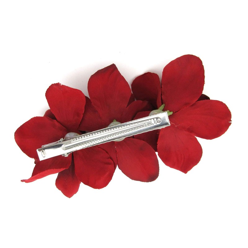 Triple Red Apple Blossom Silk Flower Hair Clip with Teeth