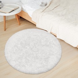 ATRUG White Round Rug for Bedroom Super Fluffy Circle Rugs for Baby Nursery Cute Soft Shaggy Rug for Girls Home Decor Fuzzy Plush Carpets for Dorm Nursery Decor Throw Rugs for Living Room 3x3ft