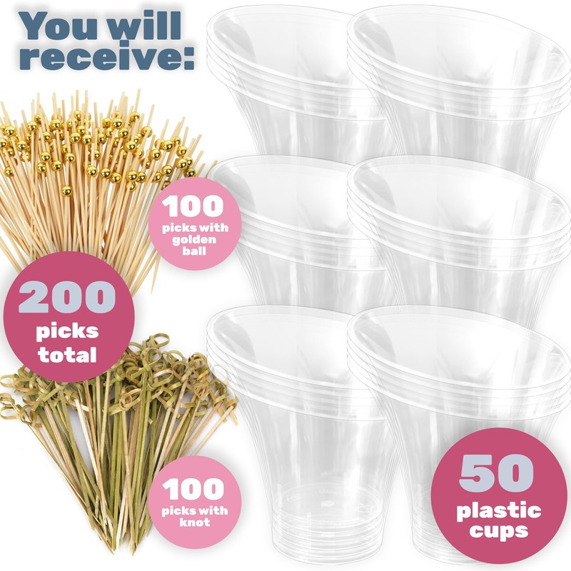 CUSINIUM 50 Pack 4.73 oz Plastic Charcuterie Cups + 200