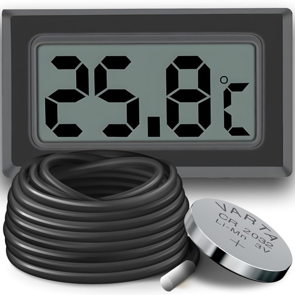 Retoo Black Digital LCD Thermometer with External Metal Sensor, Temperature Sensor, Temperature Monitor with External Sensor for Fridge, Freezer, Fridge, Aquarium, Thermometer with Probe