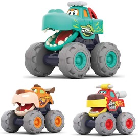 HOLA Baby Toy 1 2 3 Years Boy, 3 Pieces Monster Truck Friction Powered Racing Car Truck Pull Back Push and Go Inertia Vehicle, Gift