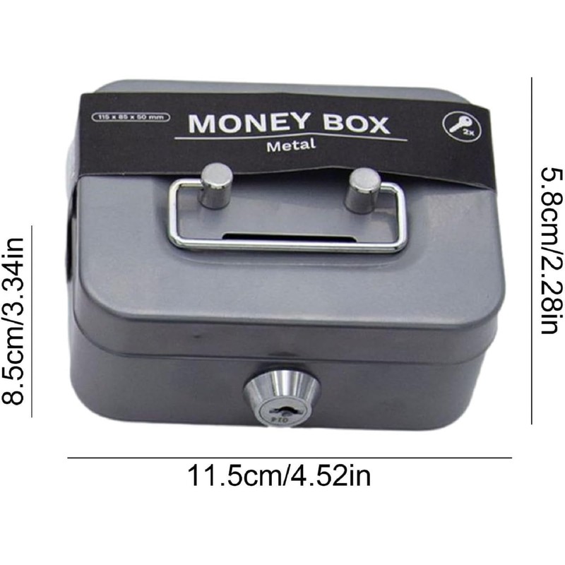 Small Cash Box, Small Safe, Cash Box with 2 Keys,