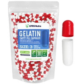 XPRS Nutra Size 3 Empty Capsules - 1000 Count Empty Gelatin Capsules - Empty Pill Capsules - DIY Capsule Filling - Pure Bovine Pill Capsules Empty Gel Caps (Red/White)