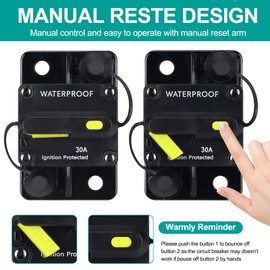 30 Amp Circuit Breaker,with Manual Reset,12V-48V DC, for Car Marine Trolling Motors Boat ATV Manual Power Protect and Automotive Marine Boat Audio System Protection