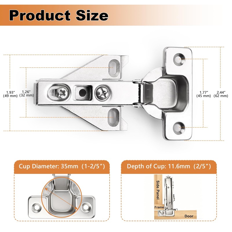Probrico Soft Opening Kitchen Cabinet Hinges 2 Pairs (4 Pieces),