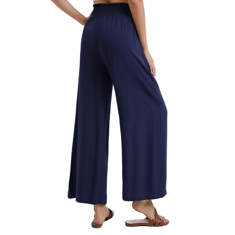 ZXIHZF Women’s Summer Palazzo Pants Wide Stretch Smocked Waist Lounge