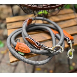 Leisegrün Adjustable Dog Lead 2 m | Hands-Free & 3-Way Adjustable | Only 260 g Light | For Large Dogs - Dove Grey