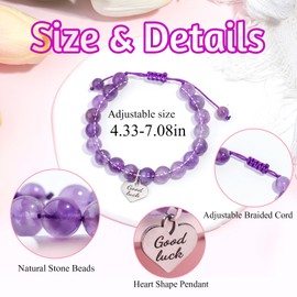 "GOOD LUCK" Birthday Gifts Bracelets, Natural Stone, Adjustable Birthday Gifts Bracelets for Girls Women 5-30 Year Old, Best Birthday Gift for Daughter Granddaughter Wife Mom and Sisters (amethyst)